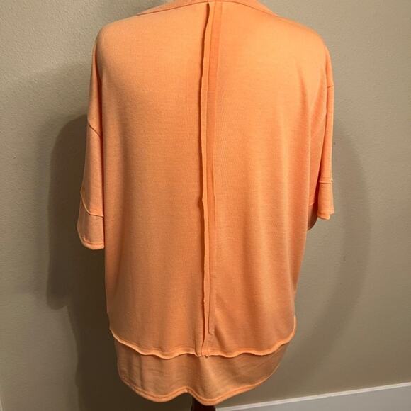 Hopely popover top orange knit raw seaming short sleeve loose fit tunic tee Sz M - Picture 2 of 9